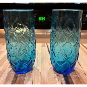 Anchor Hocking Madrid Aqua Blue Quilted Drinking Glass Vintage 16oz